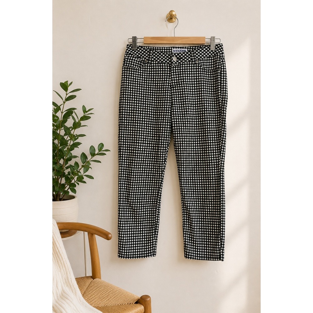 Vintage Nygard Black Gingham Cropped Cigarette Pants Stretch Pedal Pushers Sz 8